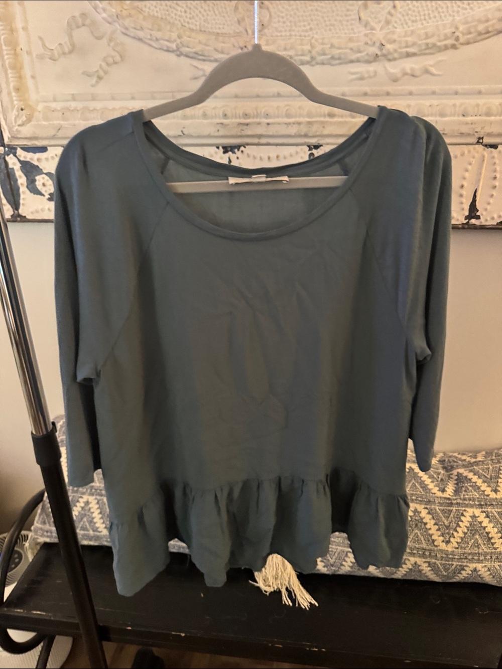 LOFT Slate Blue Ruffle-Hem Scoop Neck Tunic